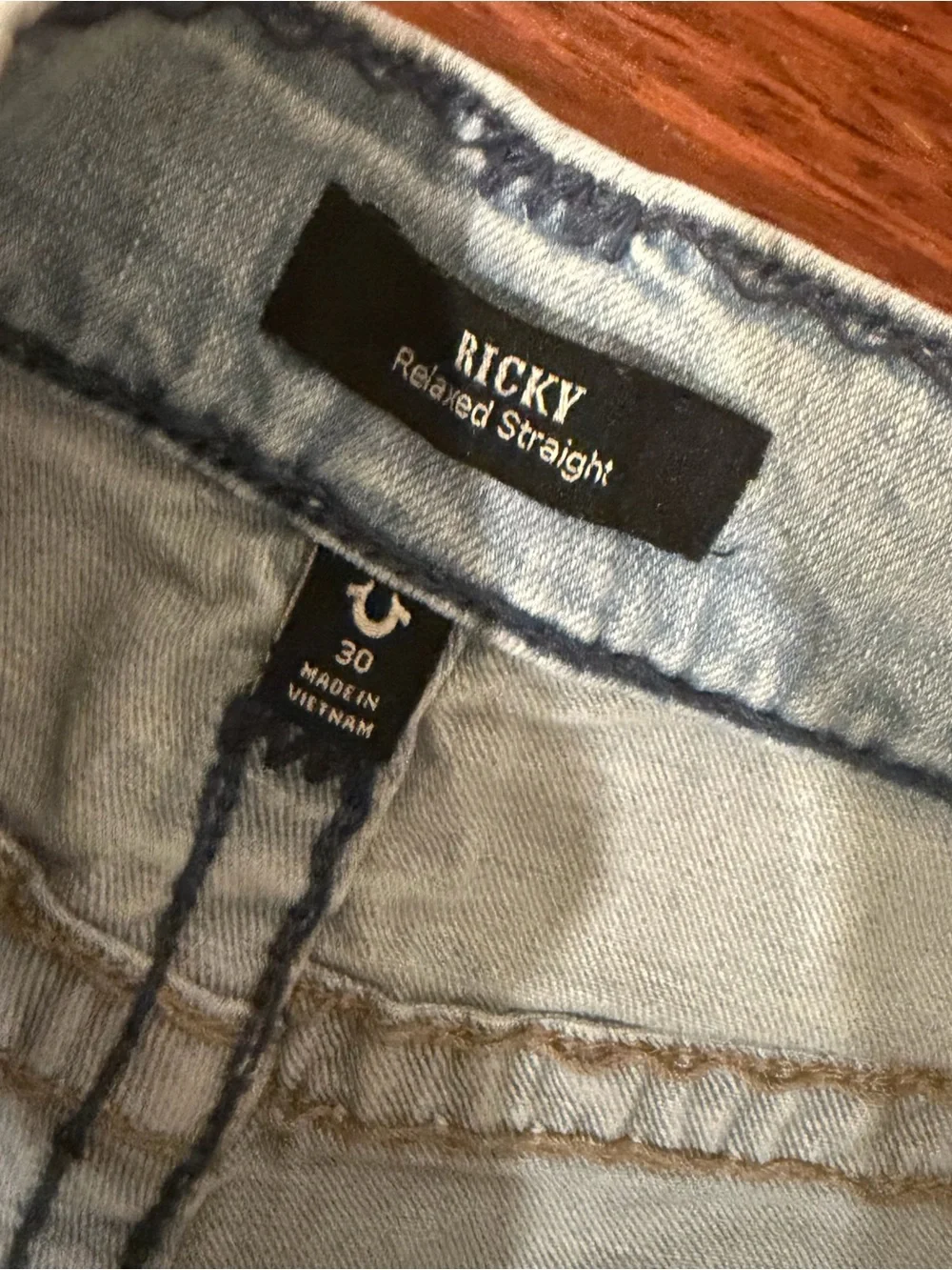 True Religion Ricky Relaxed Straight Jeans Light Wash Super T Stitch Mens 30x33